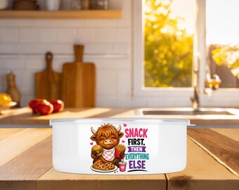 Snack First Cow Enamel Bowl With Lid, Personalized Gift, 26 Or 40 Oz Size
