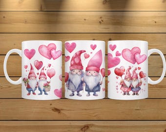 Hearts Gnomes Ceramic Mug, Personalized Gift, Gnome Lover Gift