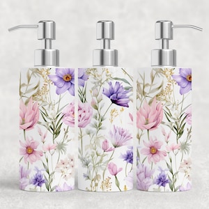 Summer Floral 18.6oz Stainless Steel Bottle Soap Dispenser, Floral Decor, Liquid Soap Dispenser, Floral Gift