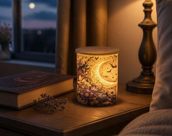 Moonlight Bats | Frosted Glass Or Ceramic Candle Holder - Gothic Cottage Decor, Crescent Glow
