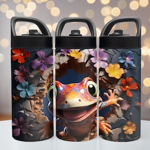 3D Look Frog 15 Or 20 Oz Flip Spout Water Bottle, Personalized Gift, Kids Tumbler, Frog Gift