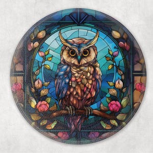 Owls 12 Inch Round Tempered Glass Cutting Board, 5 Design Choices, Personalized Gift, Owl Kitchen Decor