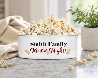 Personalized Movie Night Enamel Bowl | Secure Lid | Easy-Clean | 26 Or 40 Oz | Printed Both Sides