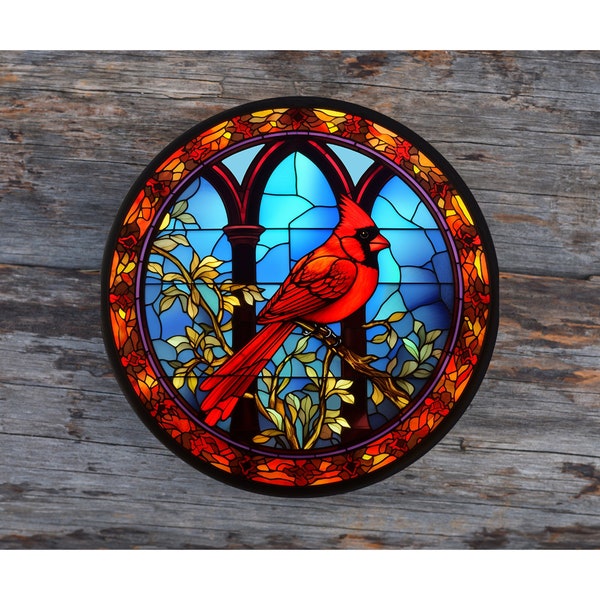 Stained Glass Look Cardinal Aluminum Door Sign, Wreath Sign, Handcrafted Decoration, Rustic Home Decor, Unique Gift