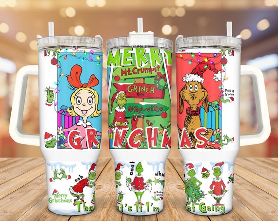 Grinch Tumbler | Personalized 40oz Tumbler with Handle and Straw | Stainless Steel Insulated Cup | Travel Cup | Double Wall Coffee Cup for Hot and