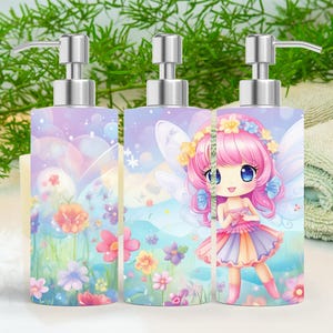 Floral Girl 18.6oz Stainless Steel Bottle Soap Dispenser, Cute Bathroom Decor, Liquid Soap Dispenser, Cute Kids Bathroom Decor
