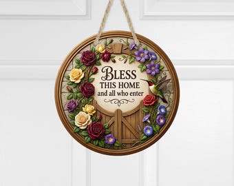 Bless This Home Door Sign: Blessed Floral Wreath