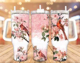 Cardinal Blossoms Stainless Steel Tumbler, 40 Oz, Personalized Tumbler, Cardinal Gift, Insulated Cup, Gift For Her, Friend Gift