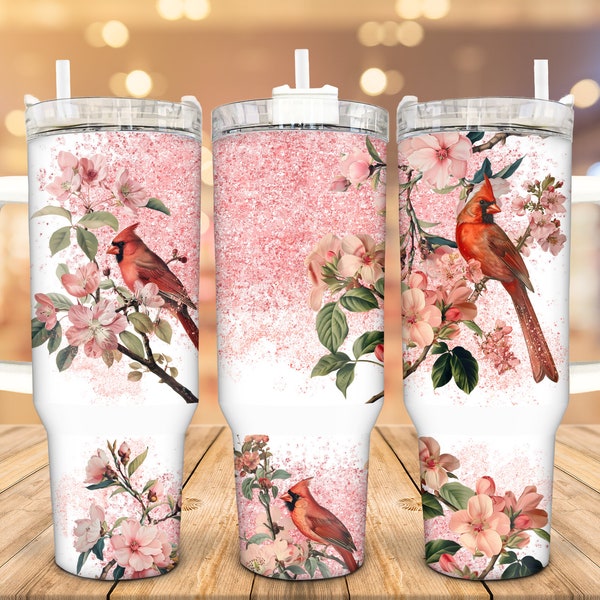 Cardinal Blossoms Stainless Steel Tumbler, 40 Oz, Personalized Gift, Cardinal Gift, Insulated Cup, Gift For Her, Friend Gift