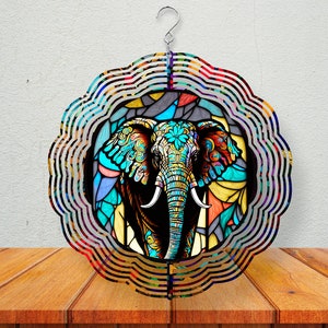 Beautiful Elephant Wind Spinner, Stained Glass Look, Colorful Garden Decor, Animal Lover Gift, Outdoor Garden Decor Gift