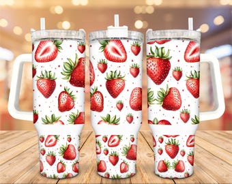 Strawberry Stainless Steel Tumbler: Personalized 30/40 Oz Insulated Cup