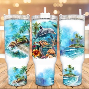 Dolphin & Sea Turtle Stainless Steel Tumbler, 40 Oz, Dolphin Gift, Personalized Tumbler, Sea Turtle Travel Mug