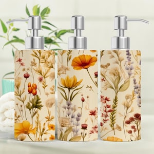 Wildflowers Floral 18.6oz Stainless Steel Bottle Soap Dispenser, Floral Decor, Liquid Soap Dispenser, Floral Gift