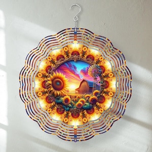 Farm Sunrise Wind Spinner: Stainless Steel Garden Decor