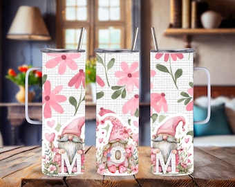 Mom Pink Gnomes Stainless Steel Tumbler, Personalized, 15/20/30 Oz