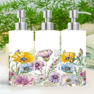 Beautiful Floral 18.6oz Stainless Steel Bottle Soap Dispenser, Floral Decor, Liquid Soap Dispenser, Floral Gift