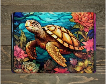 Sea Turtle Tempered Glass Cutting Board: Coastal Kitchen Decor