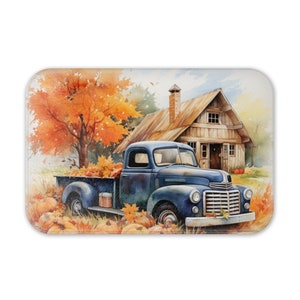 Autumn Vintage Truck Glass Cutting Board, 4 Size Choices, Kitchen Decor, Fall Gift, Housewarming Present