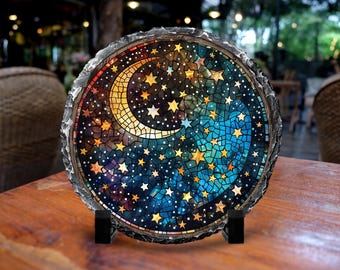 Celestial Photo Slate with Display Stand: Natural Stone Art