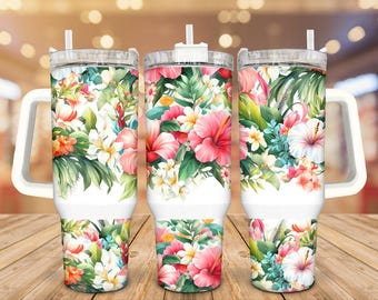 Hibiscus Stainless Steel Tumbler 30/40 Oz: Floral Insulated Cup with Straw