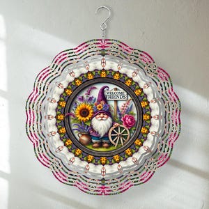 Welcome Friends Gnome Wind Spinner: Garden Patio Decor