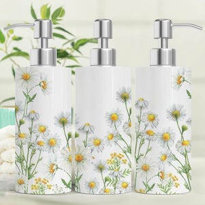 Daisies 18.6oz Stainless Steel Bottle Soap Dispenser, Floral Decor, Liquid Soap Dispenser, Floral Gift
