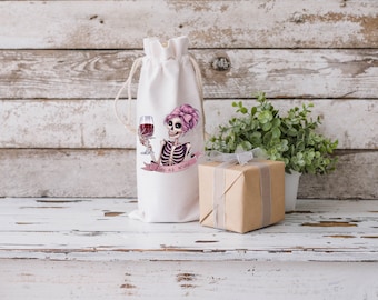 Skeleton Reusable Wine Bag: Personalized Drawstring (Fits Standard Bottles)