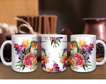 Watercolor Hummingbird Mug: Personalized Ceramic or Stainless Steel Gift