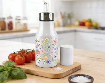 Floral Stainless Steel Olive Oil Dispenser: Personalized Kitchen Cruet