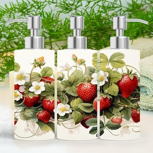 Strawberries 18.6oz Stainless Steel Bottle Soap Dispenser, Strawberries Decor, Liquid Soap Dispenser, Strawberry Gift