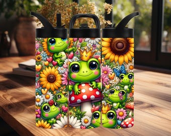 Sunflower Frog Tumbler: Personalized Insulated Stainless Steel, 15/20/30 Oz.