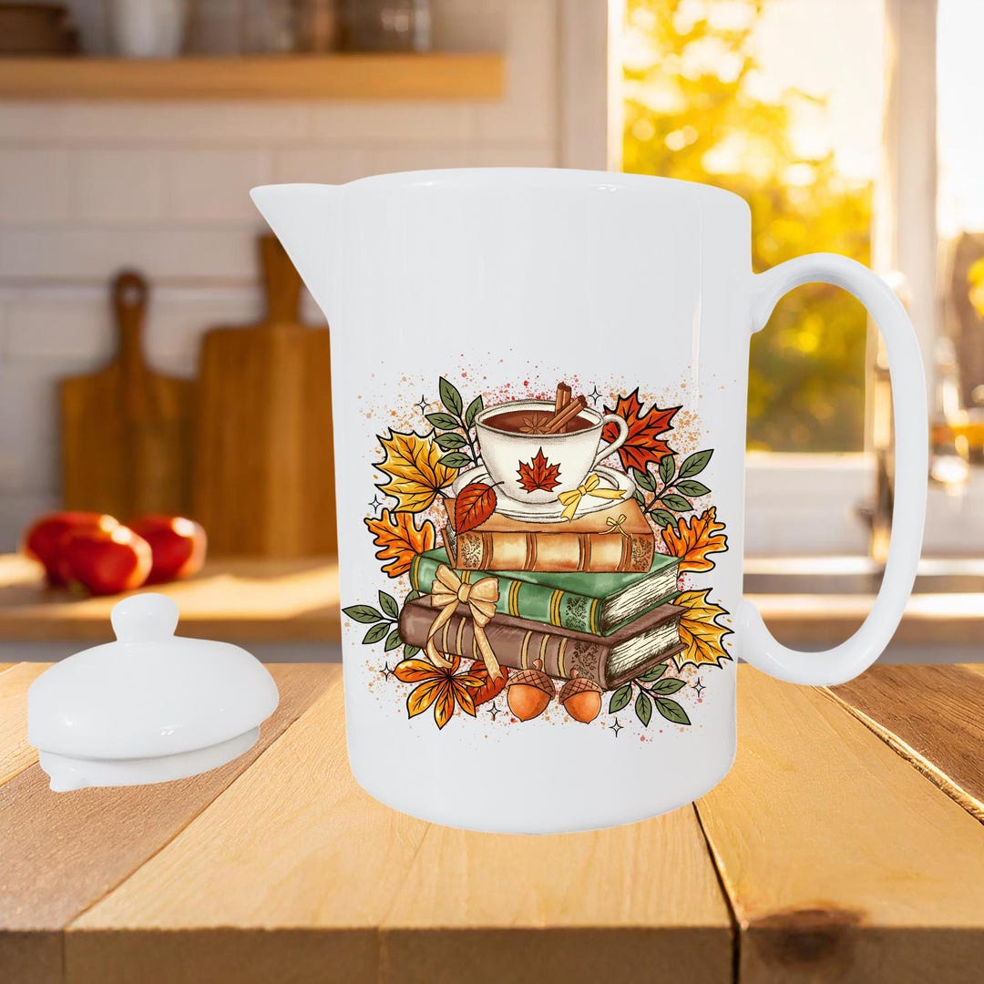 Autumn Books Porcelain Teapot: Fall Kitchen Decor, Personalized Option ...