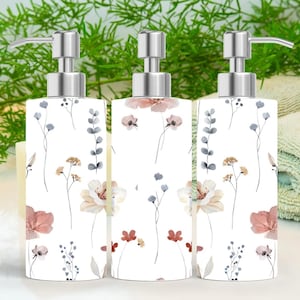 Floral 18.6oz Stainless Steel Bottle Soap Dispenser, Floral Decor, Liquid Soap Dispenser, Floral Gift
