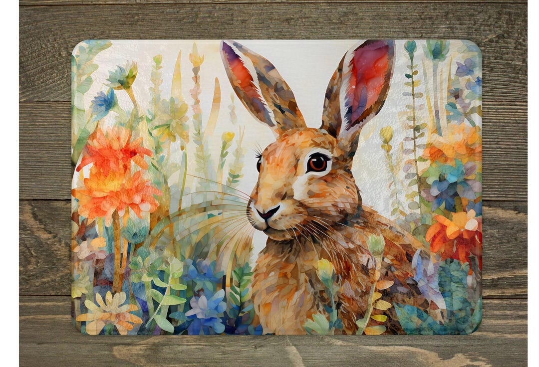Tempered Glass Cutting Board: Floral Rabbit Design - Stain Resistant - Etsy