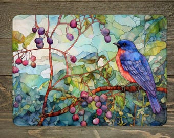 Bluebird Glass Cutting Board, Personalized Kitchen Decor, 3 Size Choices