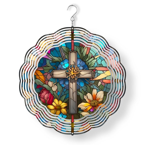 Cross Wind Spinner, Choice Of Nine Designs, Decorative Hanging Ornament, Outdoor Garden Decoration, Spiritual Gift Idea