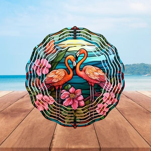 Flamingo Wind Spinner with Stained Glass Look, Outdoor Garden Decor, Unique Flamingo Lover Gift