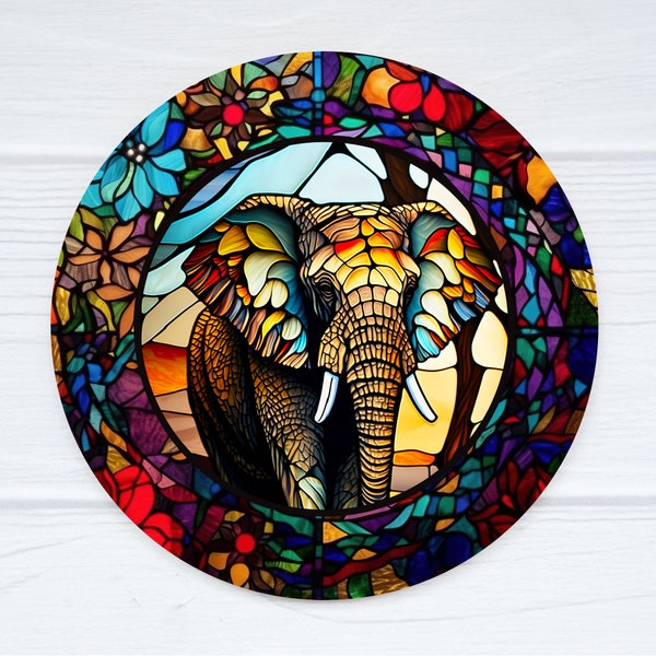 Elephant Stained Glass Look Aluminum Door Sign, Choice Of 3 Designs, Wreath Sign, Handcrafted Decoration, Rustic Home Decor, Unique Gift