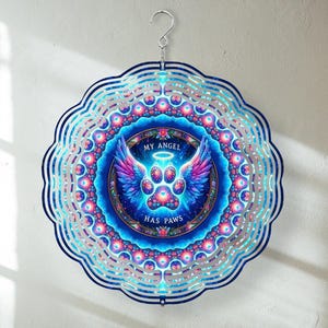 My Angel Has Paws Wind Spinner, Dog Lover Gift, Outdoor Metal Spinner, Garden Decor, Pet Owner Memorial