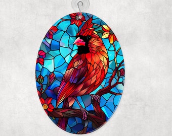 Cardinal Blue Glass Suncatcher, Bird Suncatcher, Red Bird Gift, Window Decor, Bird Lover Gift, 2 Shape Choices