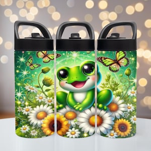 Cute Frog 15 Or 20 Oz Flip Spout Water Bottle, Personalized Gift, Kids Tumbler, Frog Gift