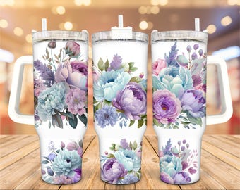 Floral Insulated Tumbler: Purple and Blue Design (30/40 Oz Stainless Steel)