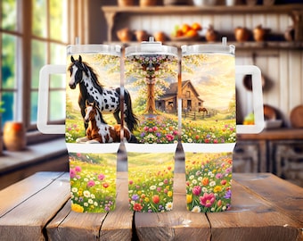 Horse Tumbler: Large 30/40 Oz Stainless Steel (With Straw and Handle)