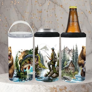16 Oz Dad Fishing 4 In 1 Can Cooler, Fishing Gift, Personalized Gift, Father&#39;s Day Gift