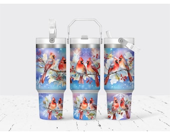 Insulated Travel Tumbler: Cardinal Snowflake Design - 30oz Stainless Steel