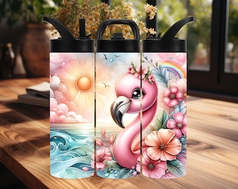 Floral Flamingo Tropical Stainless Steel Tumbler: Personalized, 15/20/30 Oz