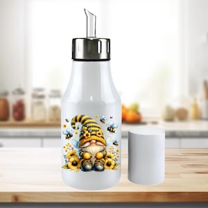Bee Gnome Stainless Steel Cruet: Personalized Oil & Vinegar Dispenser