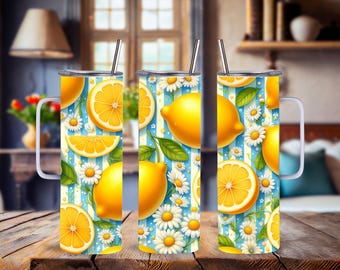 Summer Lemon Daisy Tumbler: Stainless Steel Travel Mug 15, 20 or 30 Oz