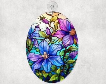 Beautiful Floral Glass Suncatcher, Handcrafted Sun Catcher, Floral Gift, Garden Decoration, Window Decor, 2 Shape Choices