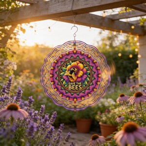 Save The Bees Wind Spinner: Metal Bee Garden Decor